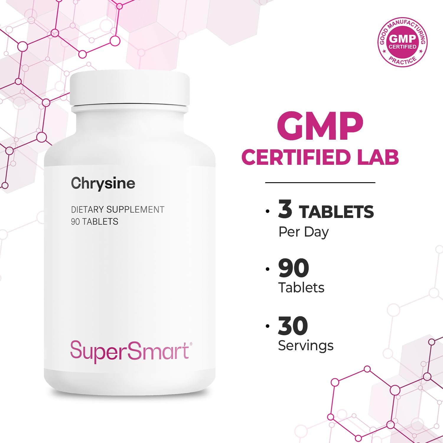 Supersmart - Chrysine 1500 mg Per Day - Natural Flavonoid - Chrysin for Hormone Support | Non-GMO & Gluten-free - 90 Tablets - görsel 5