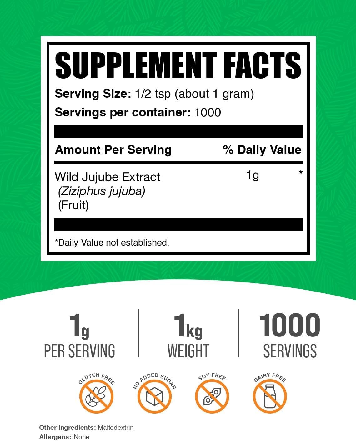 BulkSupplements.com Wild Jujube Extract Powder – 1kg - görsel 2