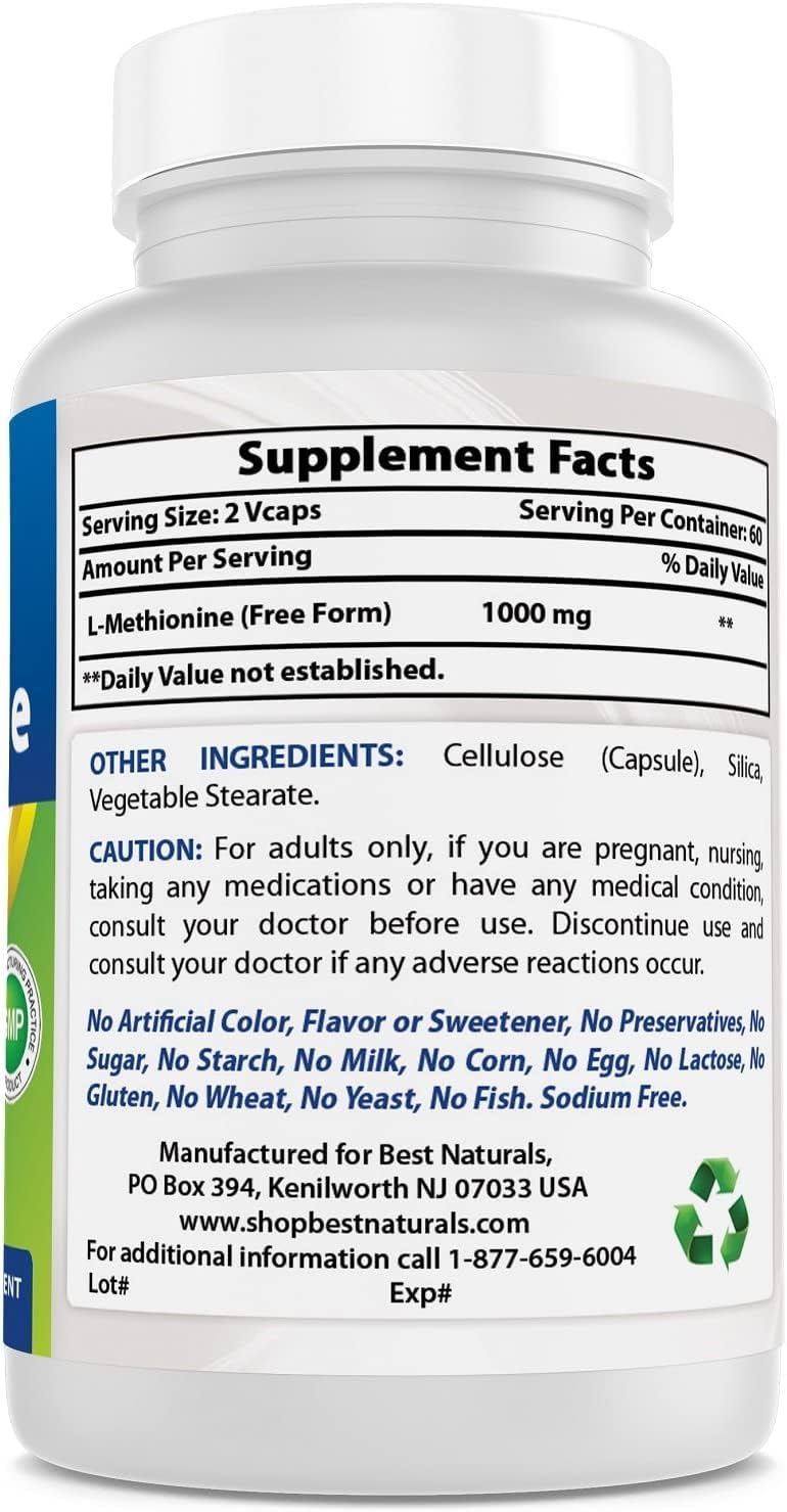 Best Naturals L-Methionine 500 mg 120 Vegan Capsules – Image 5