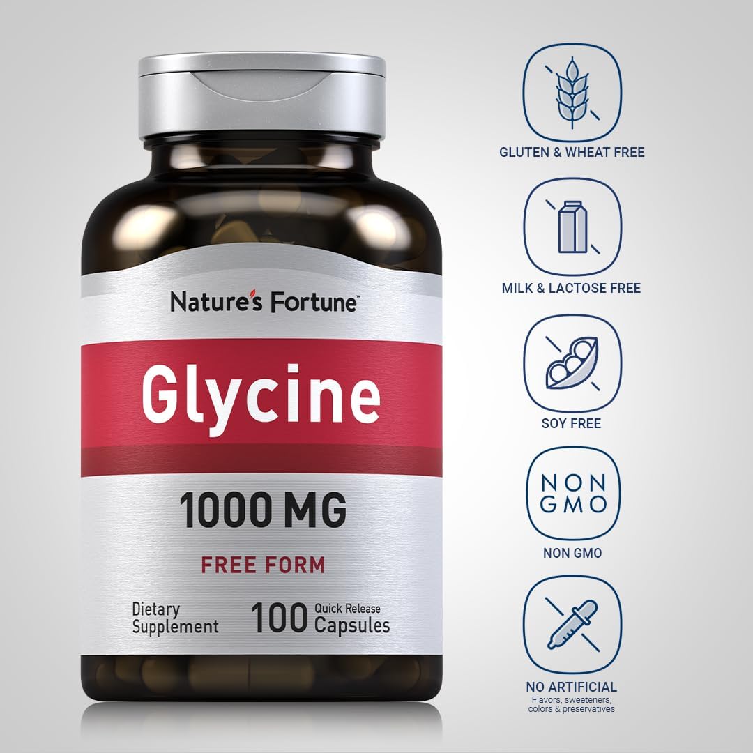 Piping Rock Glycine 1000mg Capsules - Free Form Amino Acid, Non-GMO, Gluten-Free (100 Capsules) - görsel 3