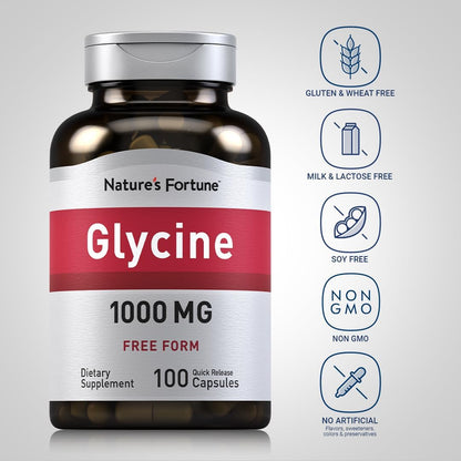 Piping Rock Glycine 1000mg Capsules - Free Form Amino Acid, Non-GMO, Gluten-Free (100 Capsules)
