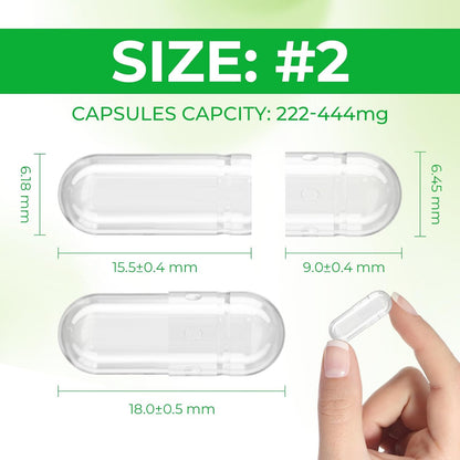 Angtai JN Empty Vegan Capsules Size 2 Plant Based Clear (500 Count) Gluten-Free, Non-GM, Halal Certified Capsule Filling Kit with 2 Spoons