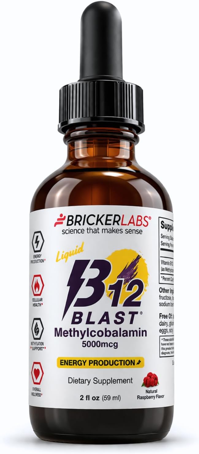 Bricker Labs B12 Blast Methylcobalamin 1000mcg Sublingual Liquid - Vegan B12 Energy Supplement, 2 fl oz - görsel 10