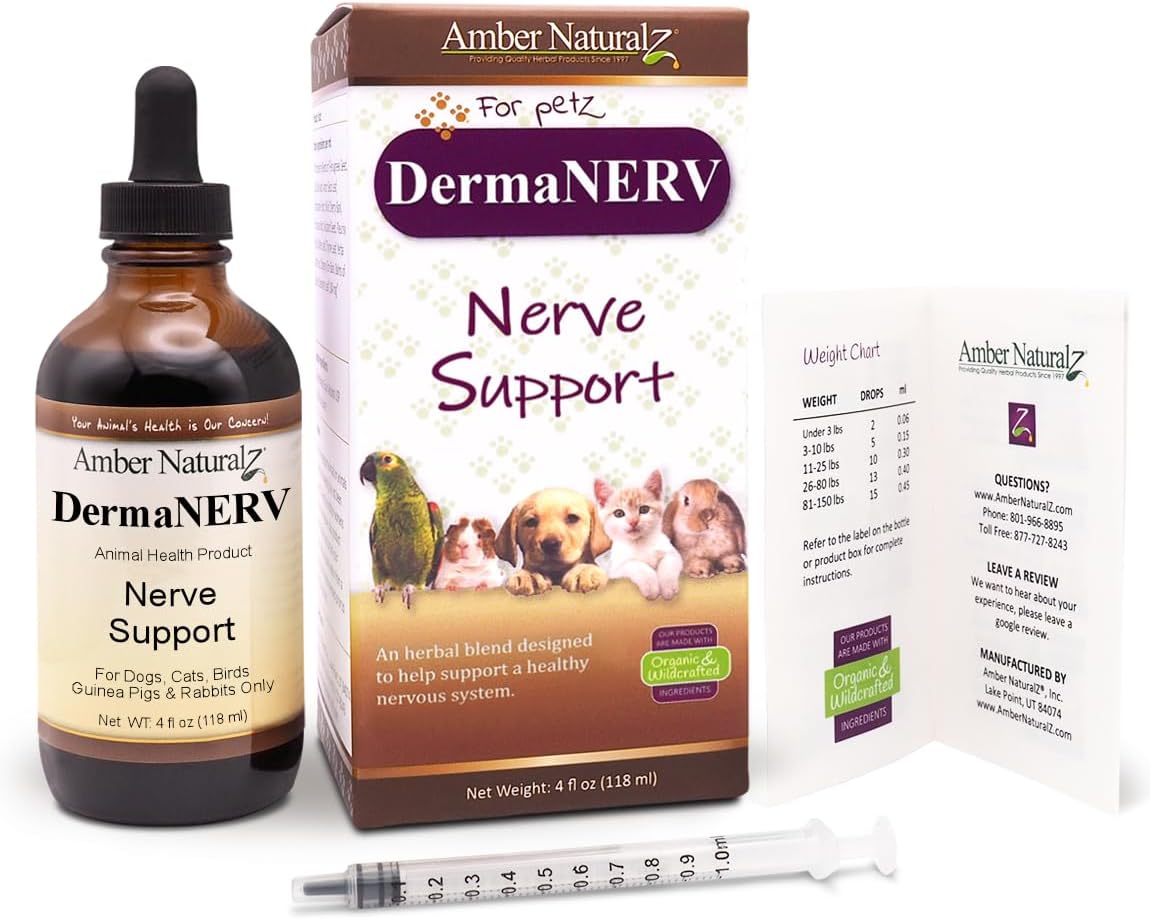 Amber NaturalZ DermaNERV Herbal Supplement for Pets - Nerve Support for Dogs, Cats, Birds, Rabbits, Guinea Pigs (118 ml) - görsel 6