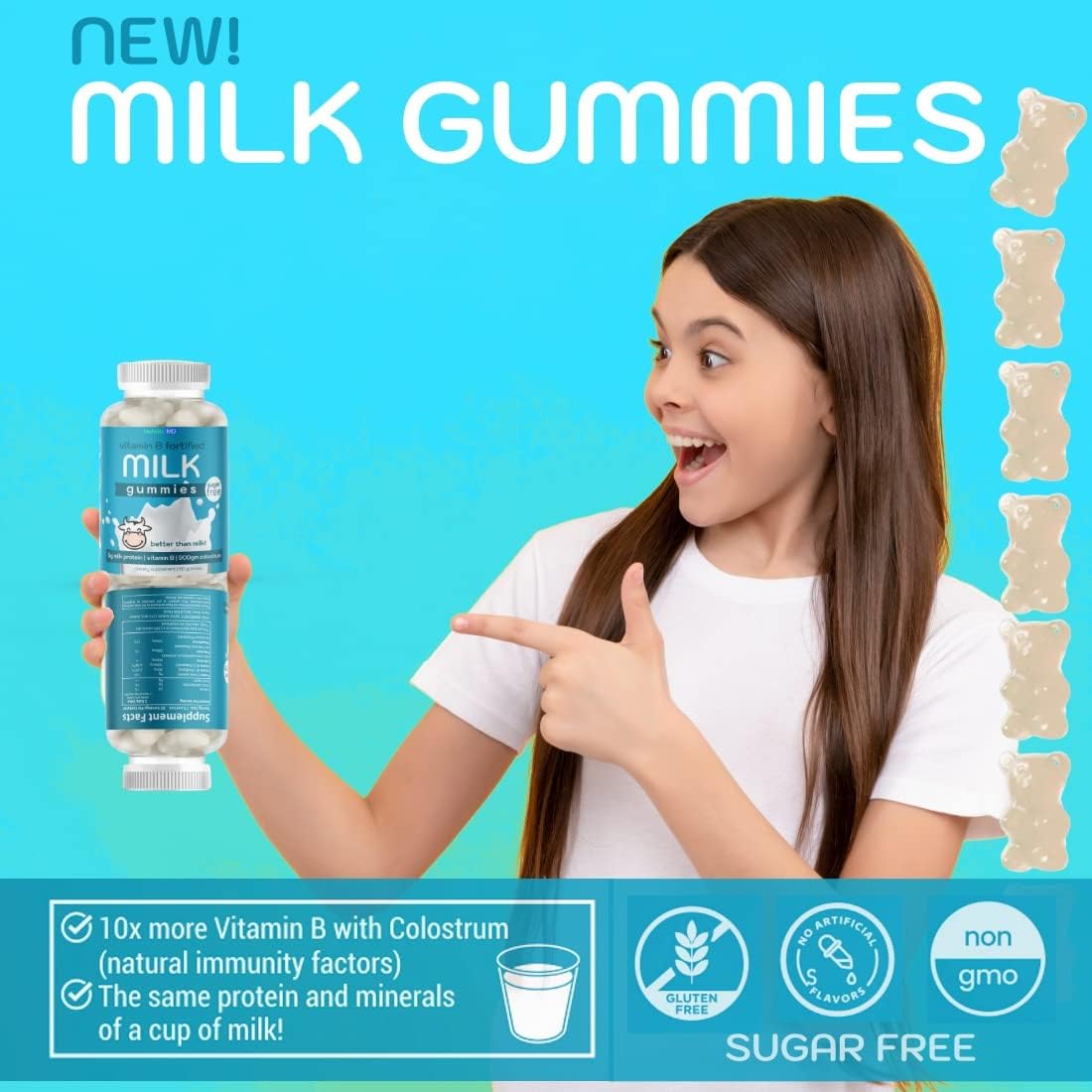Holistic MD Colostrum Gummies - Grass-Fed Colostrum Milk Protein Gummies with Vitamin B Complex, Sugar-Free, 60 Count - görsel 6