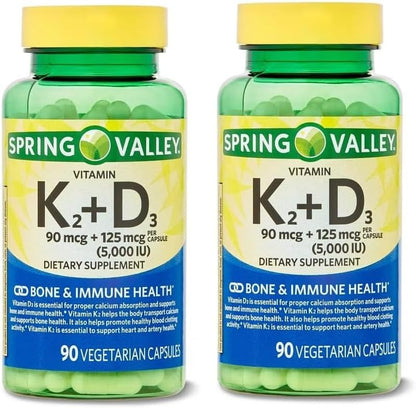 Vitamin D3 K2 5000 IU – 90 Vegetarian Capsules, High-strength D3 with K2 Supplement, Formula for Bone and Immune Health (Pack of 3)