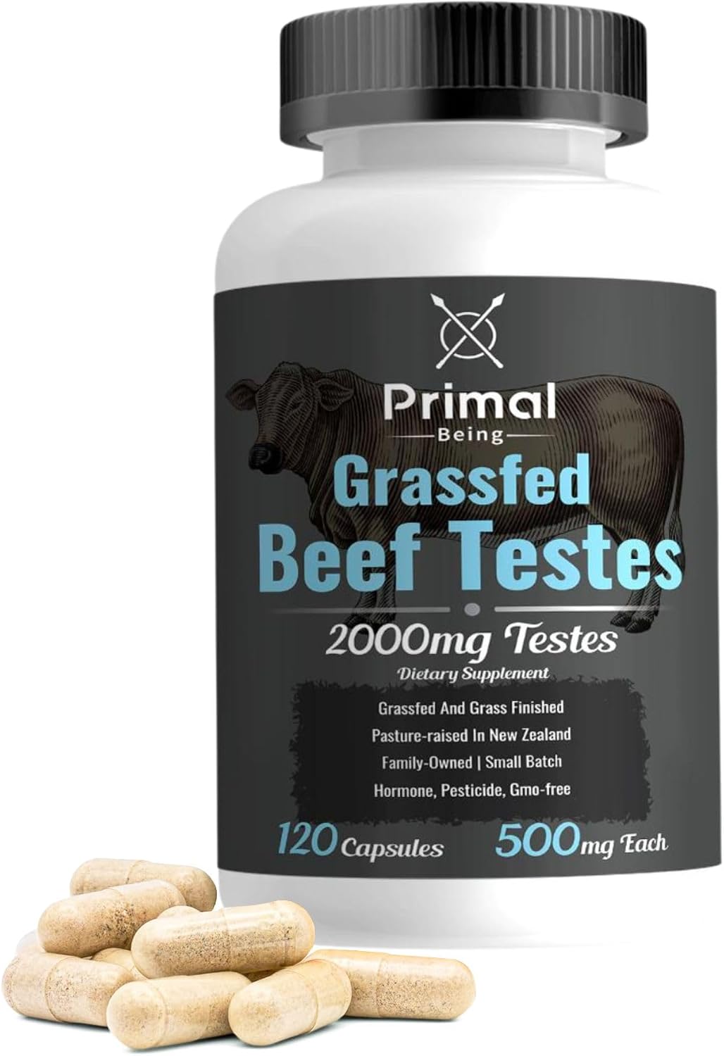 Primal Being Grass-Fed Beef Testes Capsules – Nutrient-Dense Beef Organ Supplement for Men, New Zealand Sourced, 120 Capsules - görsel 1