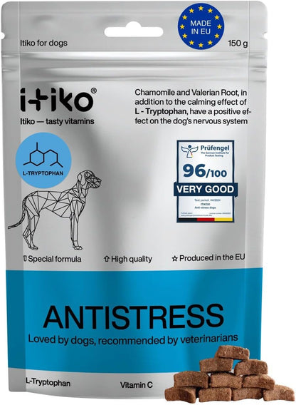 ITIKO Dog Calmers: Tasty Calming Supplement for Dogs with L-Tryptophan, Chamomile & Valerian Root