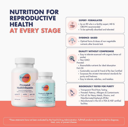 FullWell Women's Prenatal Lemon Essence Essentials - Antenatal Multivitamin & Fish Oil