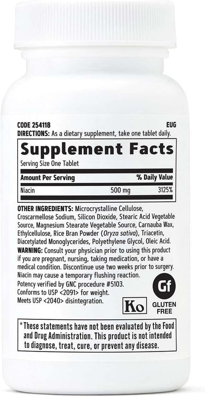 GNC Niacin 500mg, 100 Tablets – Supports Normal Energy Metabolism & Reduces Tiredness