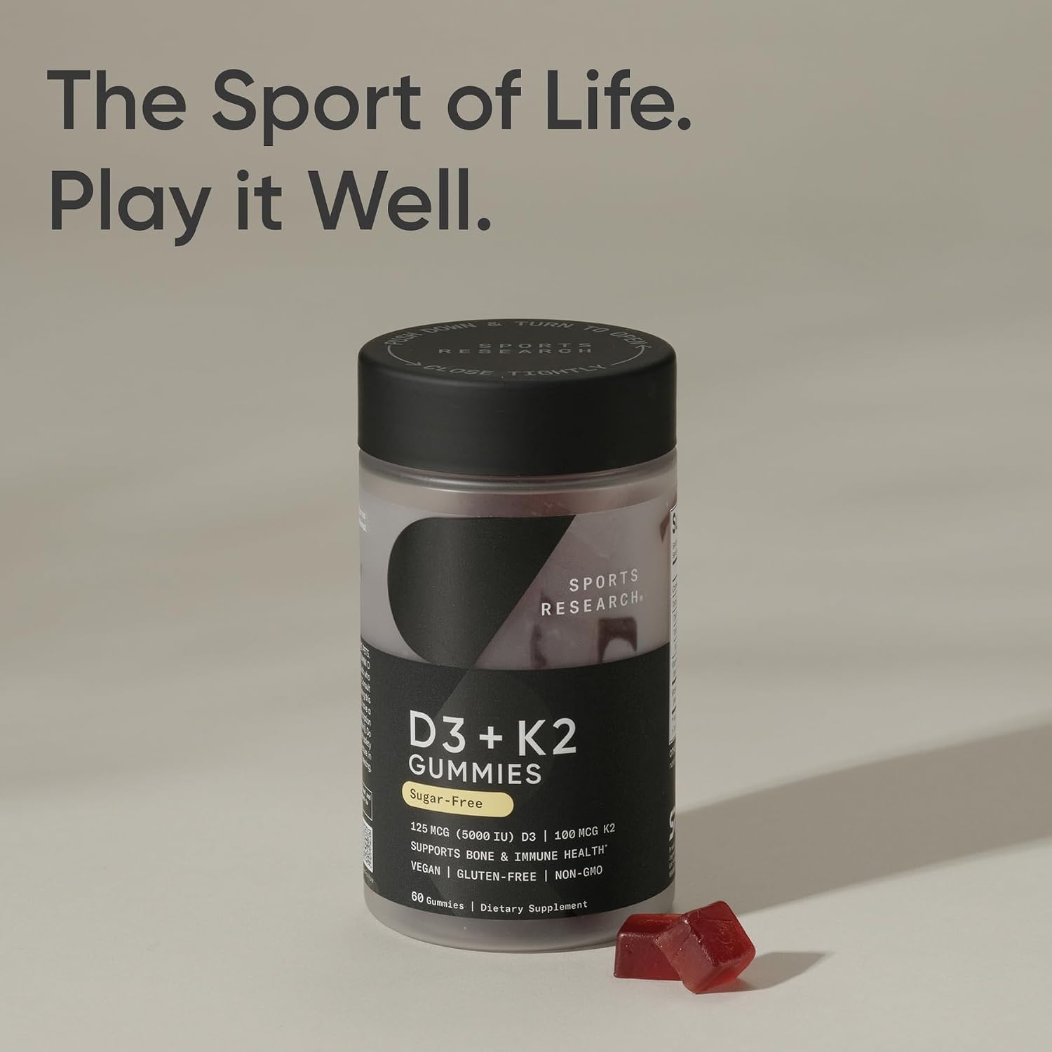 Sports Research® Vegan Vitamin D3 + K2 Gummies – 5000 IU D3 & 100 mcg MK-7 K2 – Sugar-Free – 60 Count - görsel 9