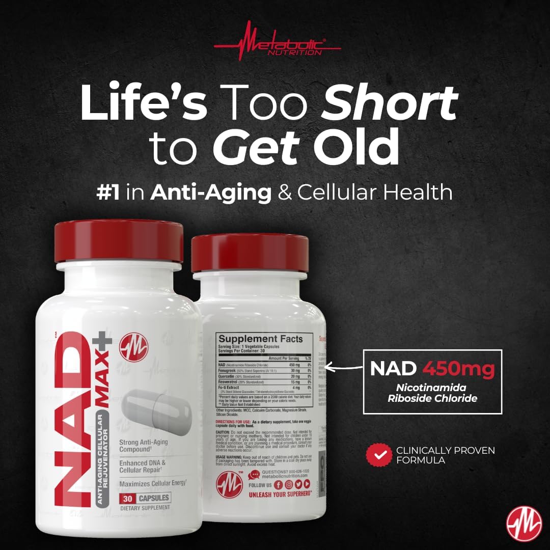 Metabolic Nutrition NAD MAX Plus+ - 450mg NAD+ with Fenugreek, Quercetin, Resveratrol & Fo-ti - 30 Vegetable Capsules - görsel 4