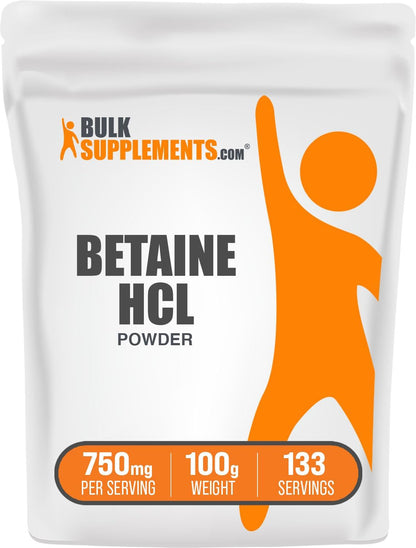 BulkSupplements.com Betaine HCl Powder - Betaine Hydrochloride Supplement, Digestive Support - Gluten-free, 750mg per Serving, 1kg (2.2 lbs) (Pack of 1)