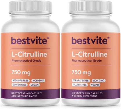 BESTVITE L-Citrulline 750mg per Capsule – 120 Vegan Capsules, Nitric Oxide Support