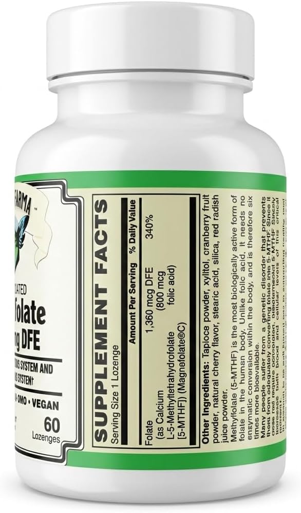 AlchePharma Coenzymated Methylfolate 1,360 mcg DFE - Bioactive L-5-MTHF - Gluten-free, Vegan, Non-GMO - Natural Cherry Flavour - 60 Lozenges - görsel 2