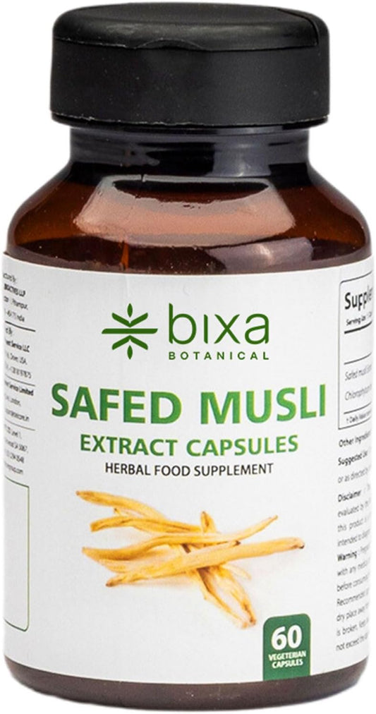 bixa BOTANICAL Safed Musli Capsules for Men | Ayurvedic Herbal Supplement | 100% Pure, Gluten-free, Non-GMO, Steam Sterilised | 60 Count