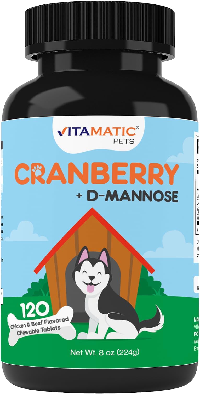 Vitamatic Cranberry for Dogs – 120 Chewable Tablets – Urinary Tract & Bladder Support with D-Mannose, Apple Cider Vinegar & Vitamin C - görsel 1