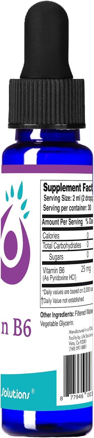 Life Solutions Vitamin B6 Pyridoxine HCl - Liquid B6 Supplement 25mg, 60ml