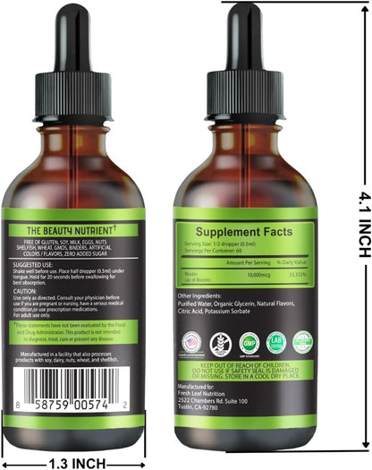 Vitboost Liquid Biotin Drops 10,000mcg - Extra Strength Vegan Formula with Organic Berry Flavour for Hair, Skin and Nails - 60 Servings