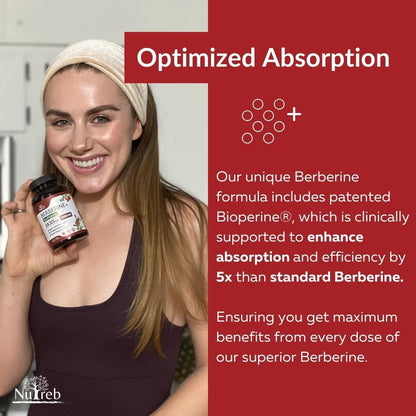 Nutreb Berberine Supplement 1200mg – 5x Superior Absorption – 60 Vegan Capsules