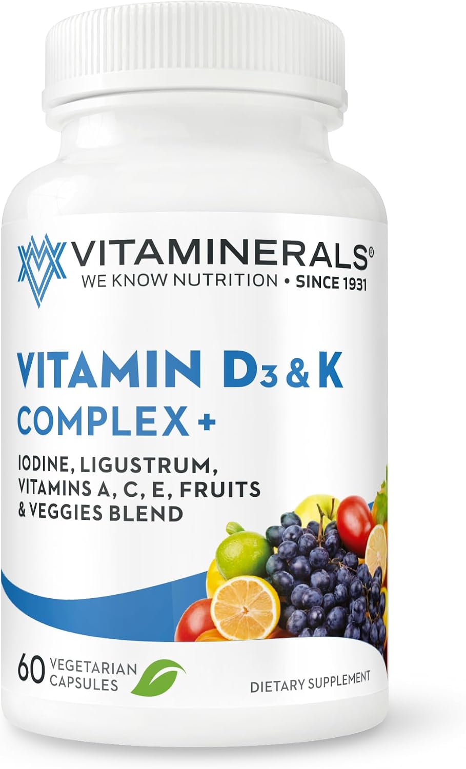 Vitaminerals Vitamin D3 + K Complex | 2500 IU D3 & 80 mcg K | 60 Veggie Capsules - görsel 1