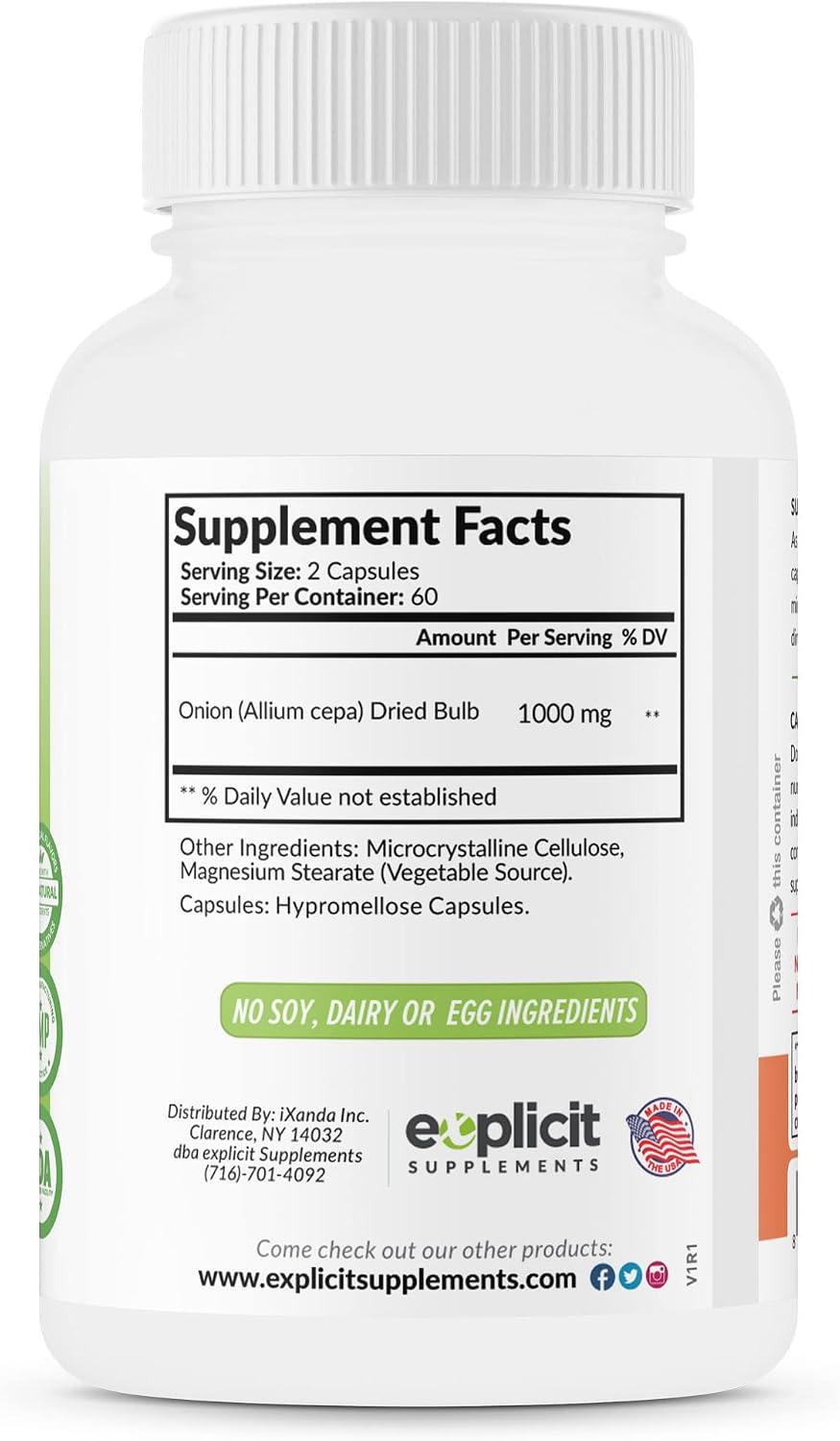 All-Natural Onion Extract 1000 mg – Dried Onion Bulb Supplement – 120 Capsules - görsel 3