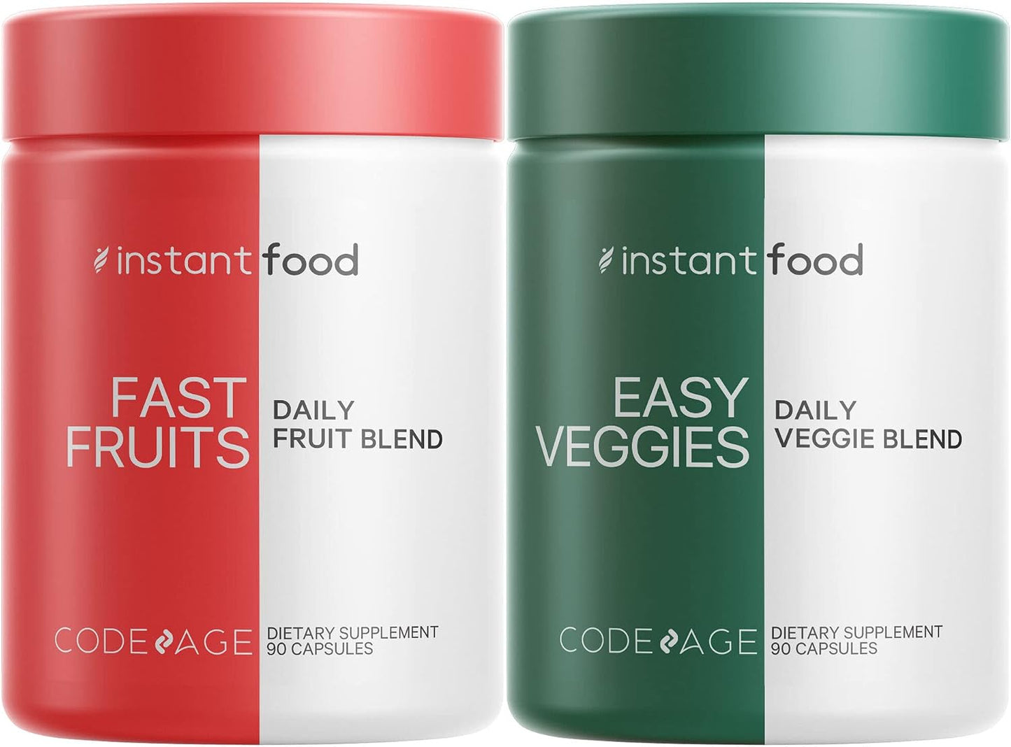 Codeage InstantFood Easy Veggies + Fast Fruits Bundle – Vegetable & Fruit Blend Capsule Supplement – 180 Capsules - görsel 1