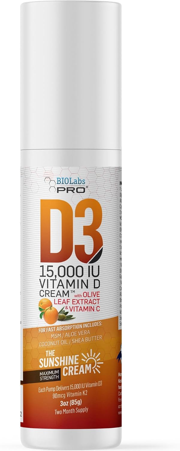 BIOLABS PRO All Natural Vitamin D3 15000IU Cream with Vitamin K2 & Olive Leaf Extract, 85 g - görsel 1