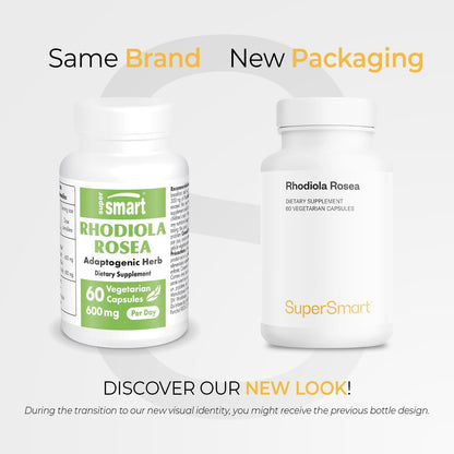 Supersmart Rhodiola Rosea 600mg per Day (Patented & High Strength) - Rhodiolife Rhodiola Supplement - Wild-Crafted - Rosavins 5%, Salidroside 1.8% | Non-GM & Gluten-free - 60 Vegetarian Capsules