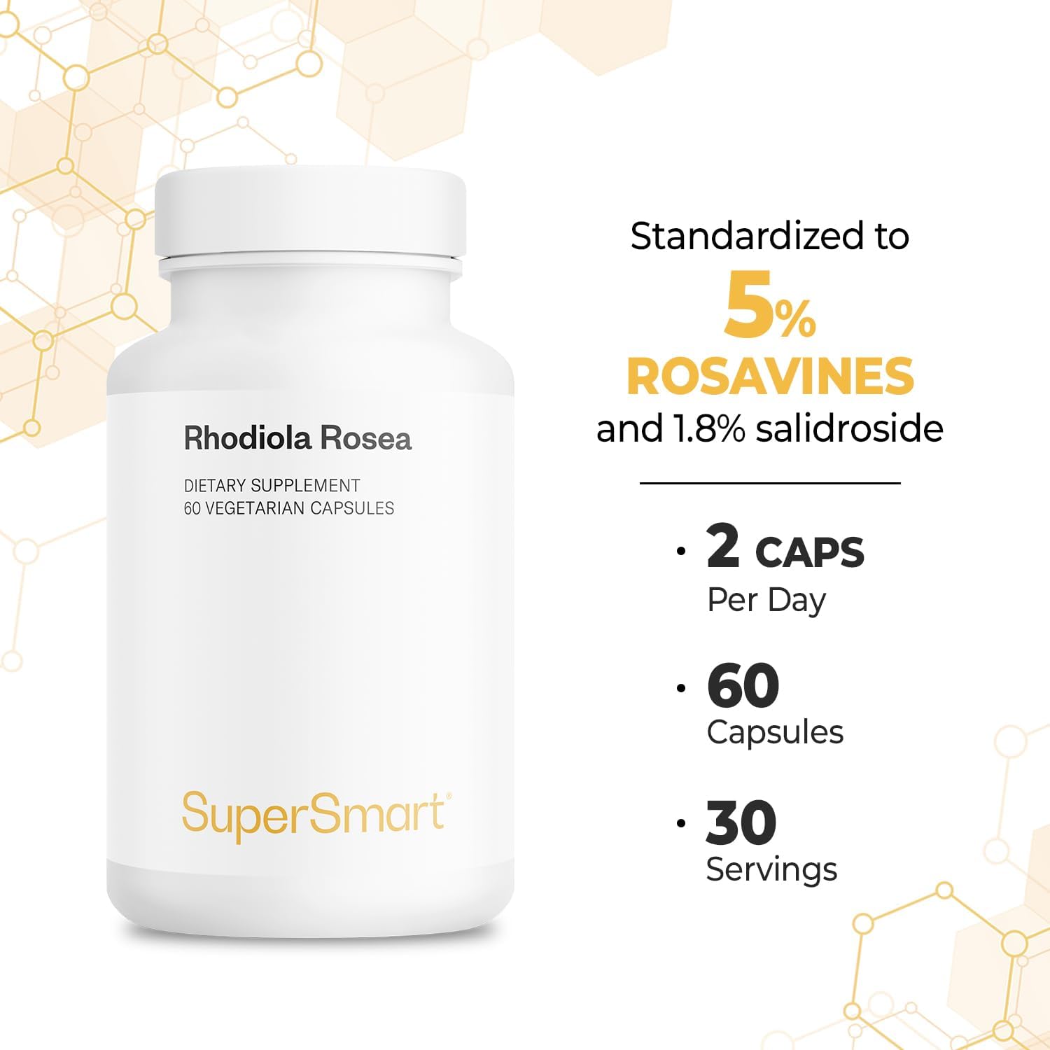 Supersmart Rhodiola Rosea 600mg per Day (Patented & High Strength) - Rhodiolife Rhodiola Supplement - Wild-Crafted - Rosavins 5%, Salidroside 1.8% | Non-GM & Gluten-free - 60 Vegetarian Capsules - görsel 5