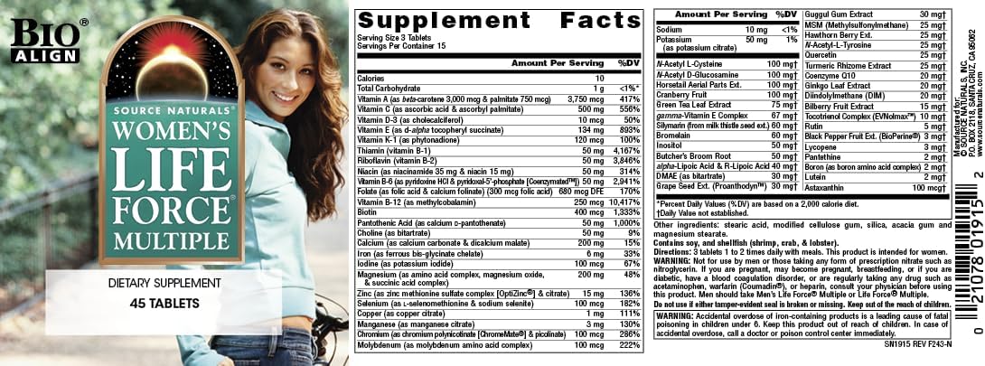 Source Naturals Women's Life Force Multiple - Daily Multivitamin & Immune Health Food Supplement (45 Tablets) - görsel 5