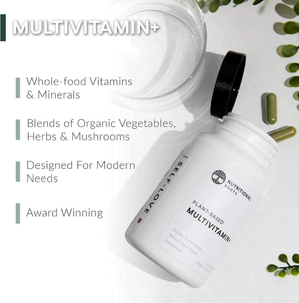 Nutritional Roots Multivitamin+ - Plant-Based Vegan Multivitamin with Organic Vegetables and Herbs, Fermented Vitamins, Probiotics (45 Capsules) - görsel 2