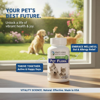 Vitality Science Pet Flora – Natural Probiotics for Cats and Dogs, Digestive Support Supplement, 250 Capsules