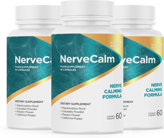 NerveCalm – Passion Flower & Prickly Pear Capsules – 30 Caps, 3 Month Supply | Passion Flower, Prickly Pear & California Poppy | Vegan, Non-GMO, Made in USA | Easy-to-swallow capsule