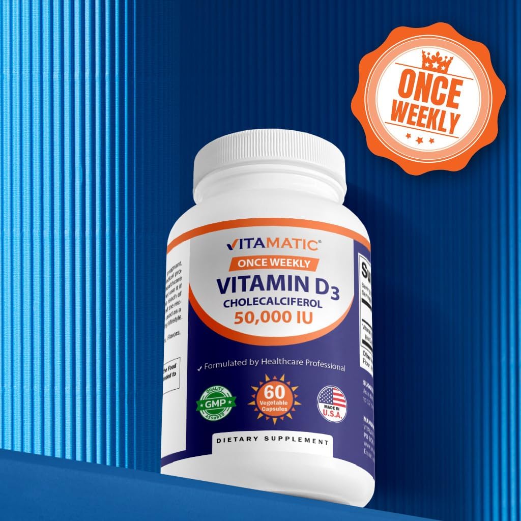 Vitamatic Vitamin D3 50,000 IU, 1250 mcg, Pack of 3, 60 Veggie Capsules, Once-Weekly Dose, 1 Year Supply - görsel 7