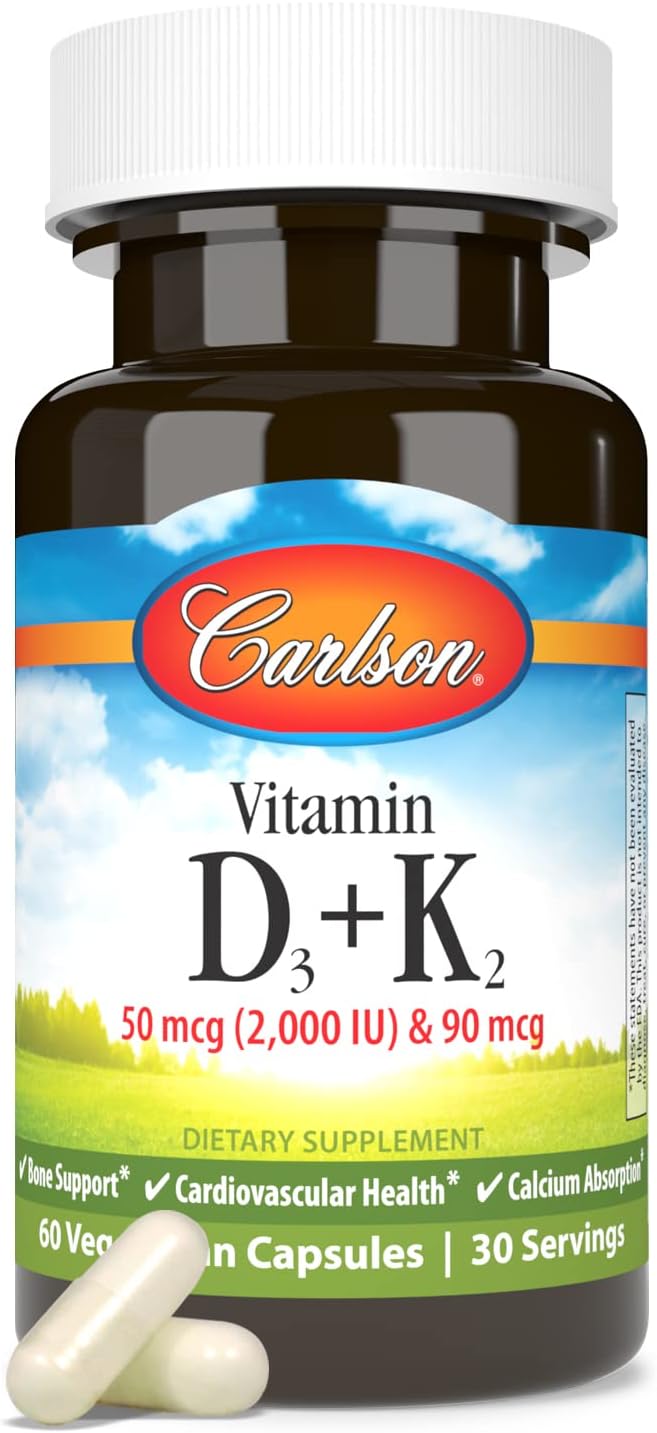Carlson Vitamin D3 + K2, 2000 IU (50 mcg) D3 & 90 mcg K2 as MK-7, 60 Capsules - görsel 5