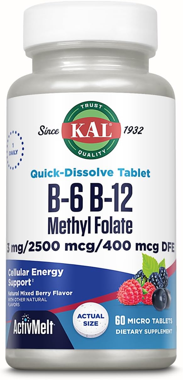 KAL Vitamin B-6 B-12 Methyl Folate ActivMelt - 60 Micro Tablets - görsel 1
