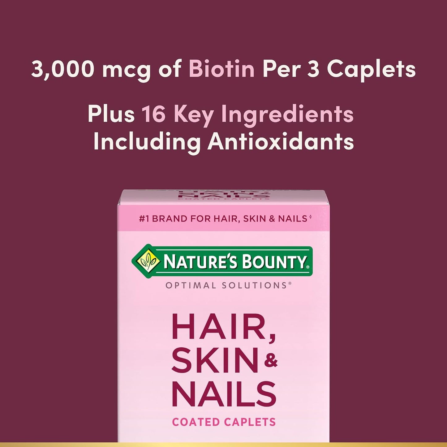 Nature's Bounty Optimal Solutions Hair, Skin & Nails Formula, 3000 mcg Biotin, 60 Coated Caplets - görsel 3
