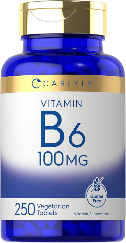 Carlyle Vitamin B6 100mg | 250 Tablets | Pyridoxine Hydrochloride Supplement | Vegetarian, Non-GMO, Gluten-free