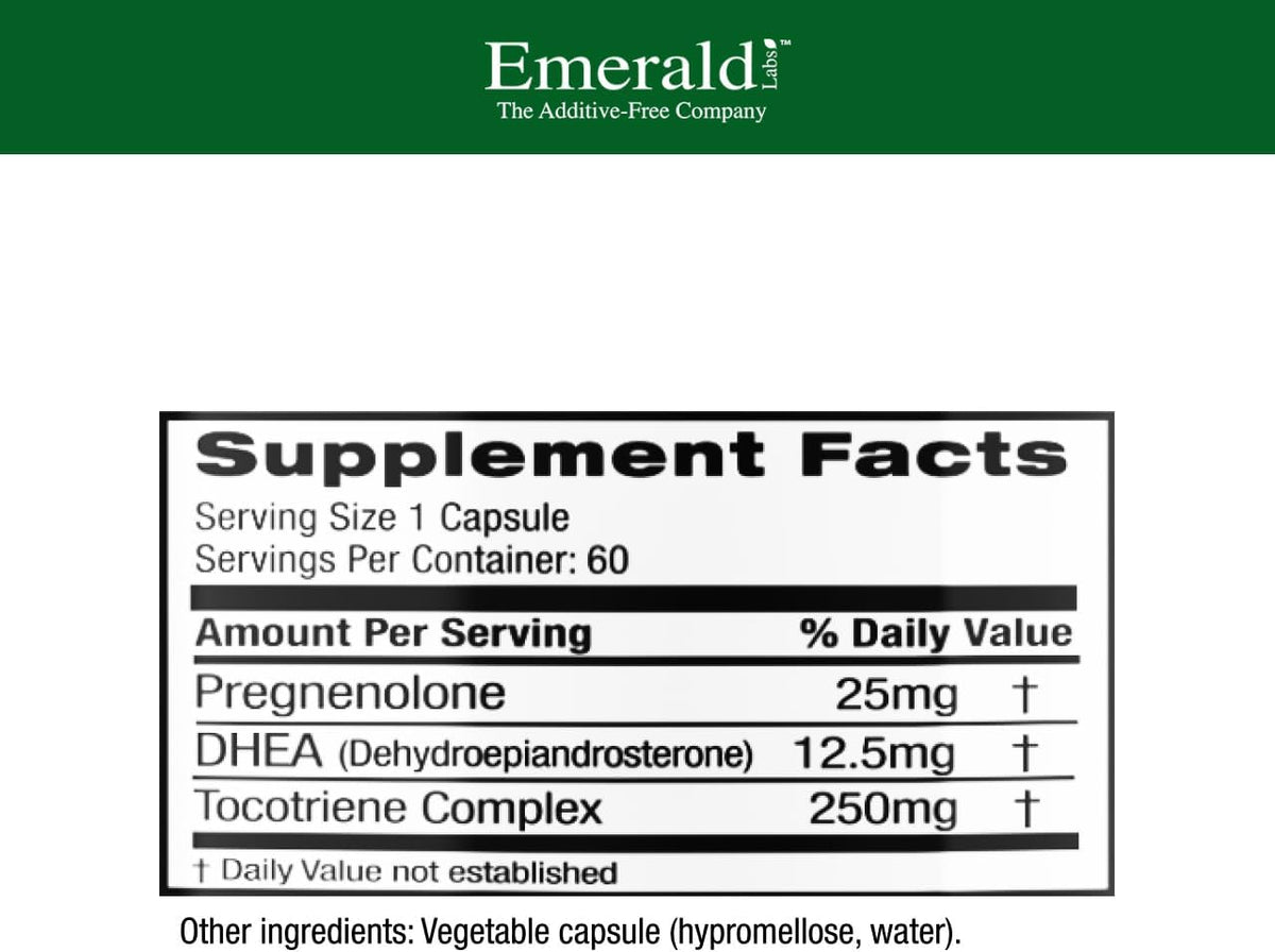 EMERALD LABS Pregnenolone 50mg with DHEA 25mg – Premium Wellness Supplement to Support Brain Health, Immune Response and Hormone Balance – Gluten-Free – 60 Vegetable Capsules (30-Day Supply) - görsel 2