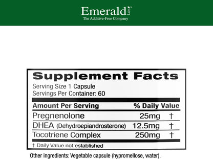 EMERALD LABS Pregnenolone 50mg with DHEA 25mg – Premium Wellness Supplement to Support Brain Health, Immune Response and Hormone Balance – Gluten-Free – 60 Vegetable Capsules (30-Day Supply)