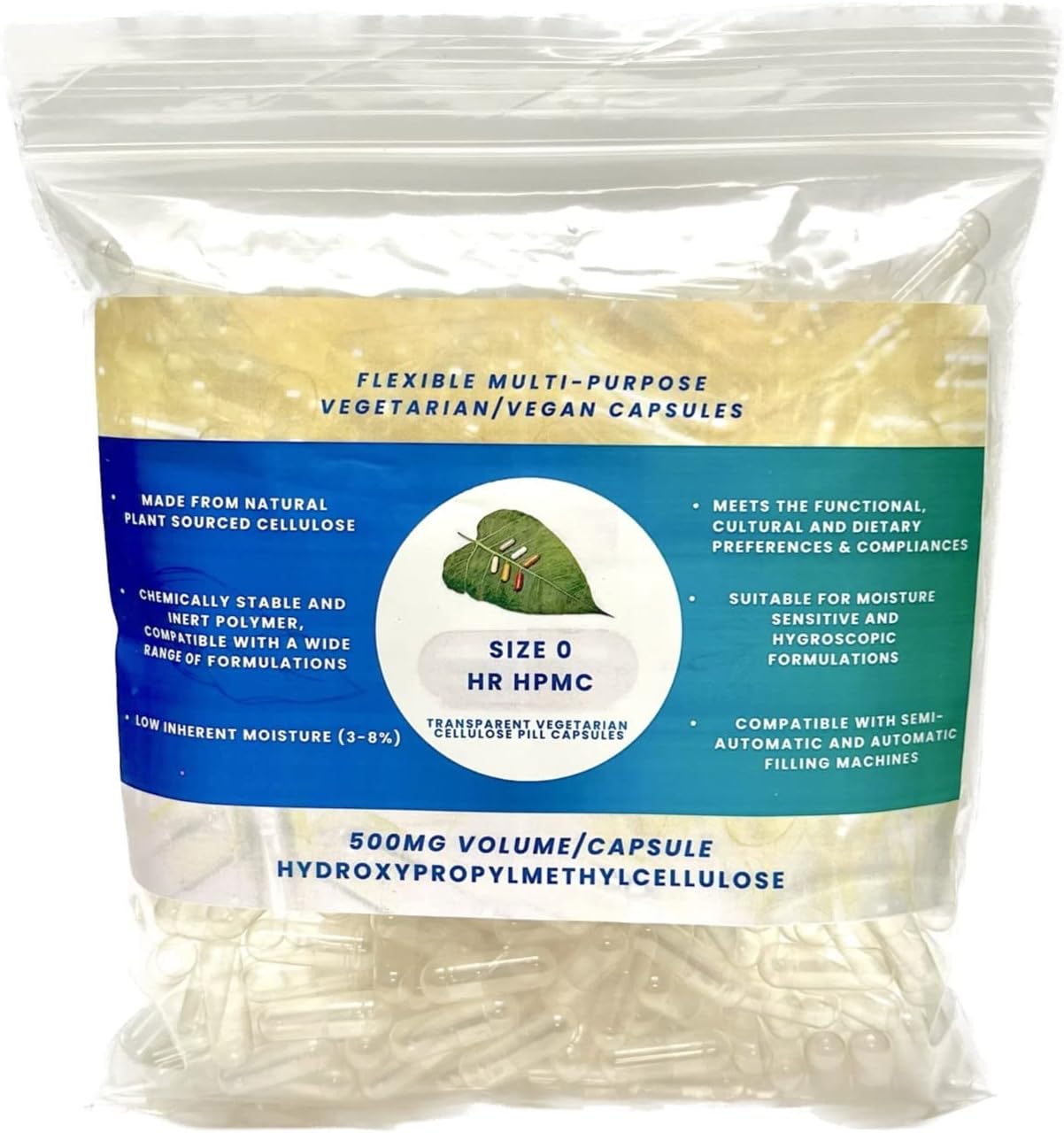 ACG Size 0 HR HPMC Clear Transparent Vegetarian Capsules (500 Count) - görsel 1