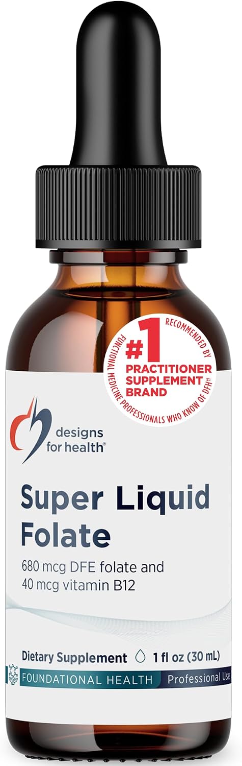 Designs for Health B12 + Folate Drops - Super Liquid Folate with Vitamin B12 as Methylcobalamin, 1 fl oz - görsel 1