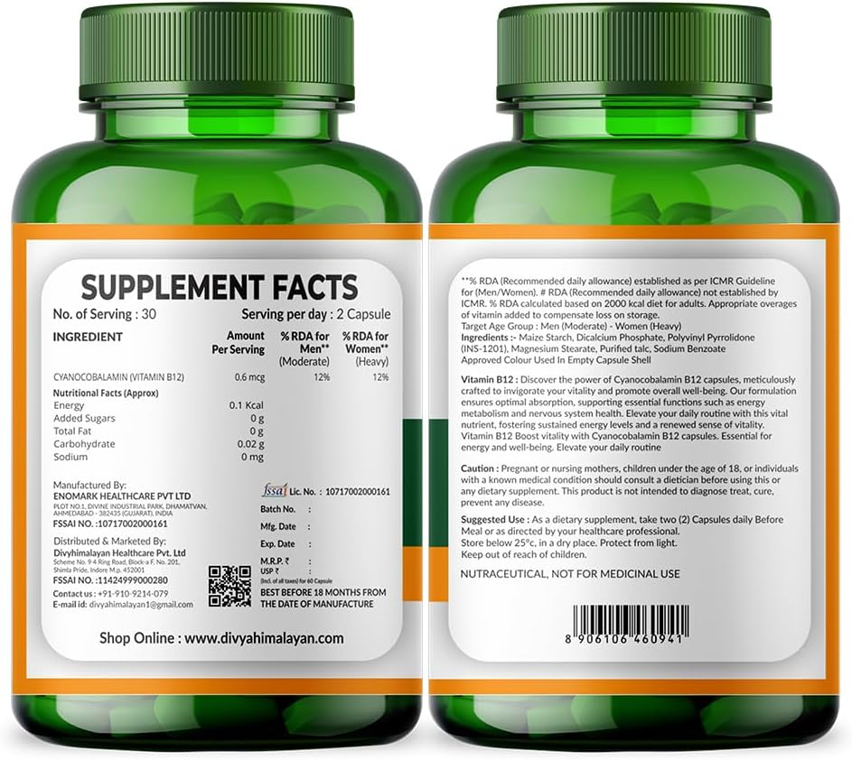 Vitamin B12 Methylcobalamin 1000 mcg – Plant-Based B12 Capsules with Spirulina, Wheatgrass, Beetroot & Amla – 60 Vegan Capsules - görsel 2