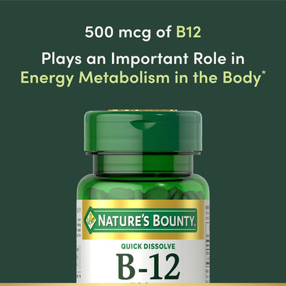 Nature's Bounty Vitamin B12 500 mcg Quick Dissolve Tablets, 300 Tablets (Pack of 3)