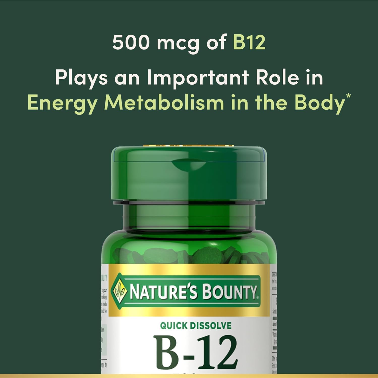 Nature's Bounty Vitamin B12 500 mcg, 100 Quick Dissolve Tablets - görsel 5