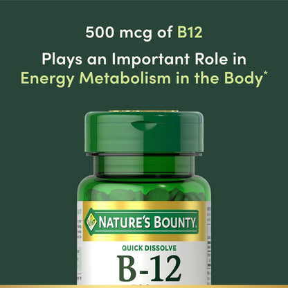 Nature's Bounty Vitamin B12 500 mcg, 100 Quick Dissolve Tablets