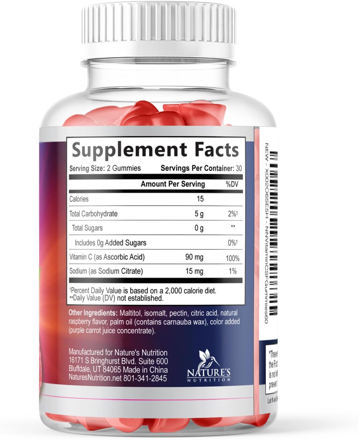Zero Sugar Vitamin C Gummies – Immune Support & Antioxidant Supplement – Vegan, Non-GMO, Gluten-Free – Raspberry Flavour (60 Count) - görsel 9