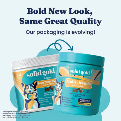 Solid Gold Dog Multivitamin - Soft Chews - All-in-One Support with Vitamin C, B12, Probiotics & Antioxidants - Bacon Flavour (120 Count)