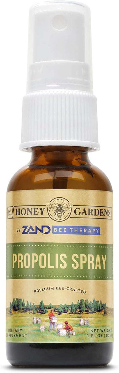 Honey Gardens Bee Propolis Throat Spray with Apitherapy Raw Honey, Liquorice Root and Usnea - 50 Servings, 30 ml